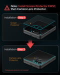 AGL09582 - Galaxy Z Flip 8 Series - GLAS.tR EZ Fit showing step-by-step instructions for applying the screen protector and camera lens protector