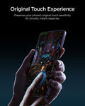 AGL09582 - Galaxy Z Flip 8 Series - GLAS.tR EZ Fit showing a hand using a phone to demonstrate the glass's original touch sensitivity