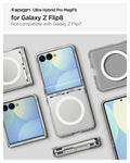ACS11515 - Galaxy Z Flip 8 Series - Ultra Hybrid Pro (Mag Fit) showing a clear case laid out with the Galaxy Z Flip 8, showing camera cutouts and MagSafe ring