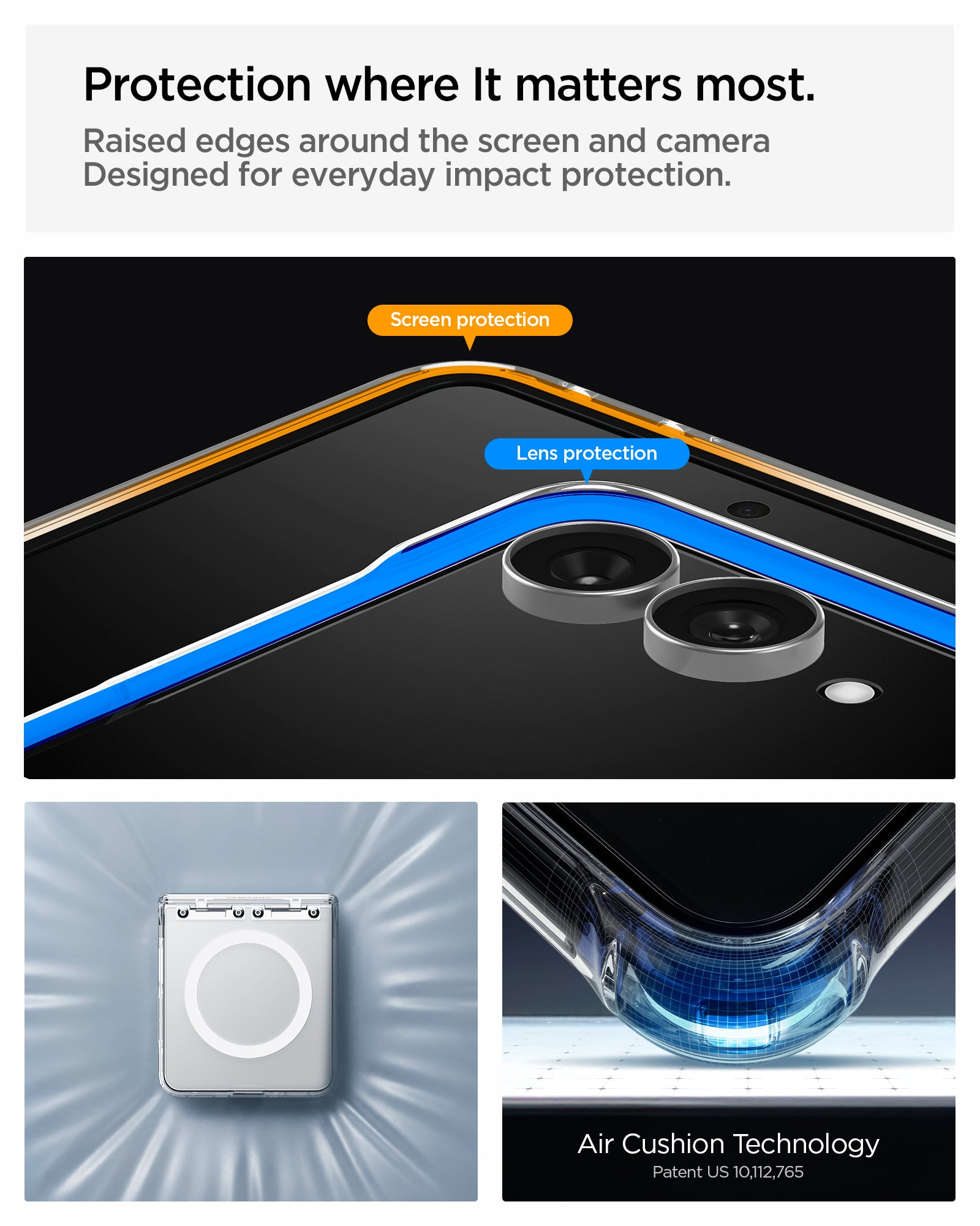 ACS11515 - Galaxy Z Flip 8 Series - Ultra Hybrid Pro (Mag Fit) showing raised edges around the screen and camera for impact protection