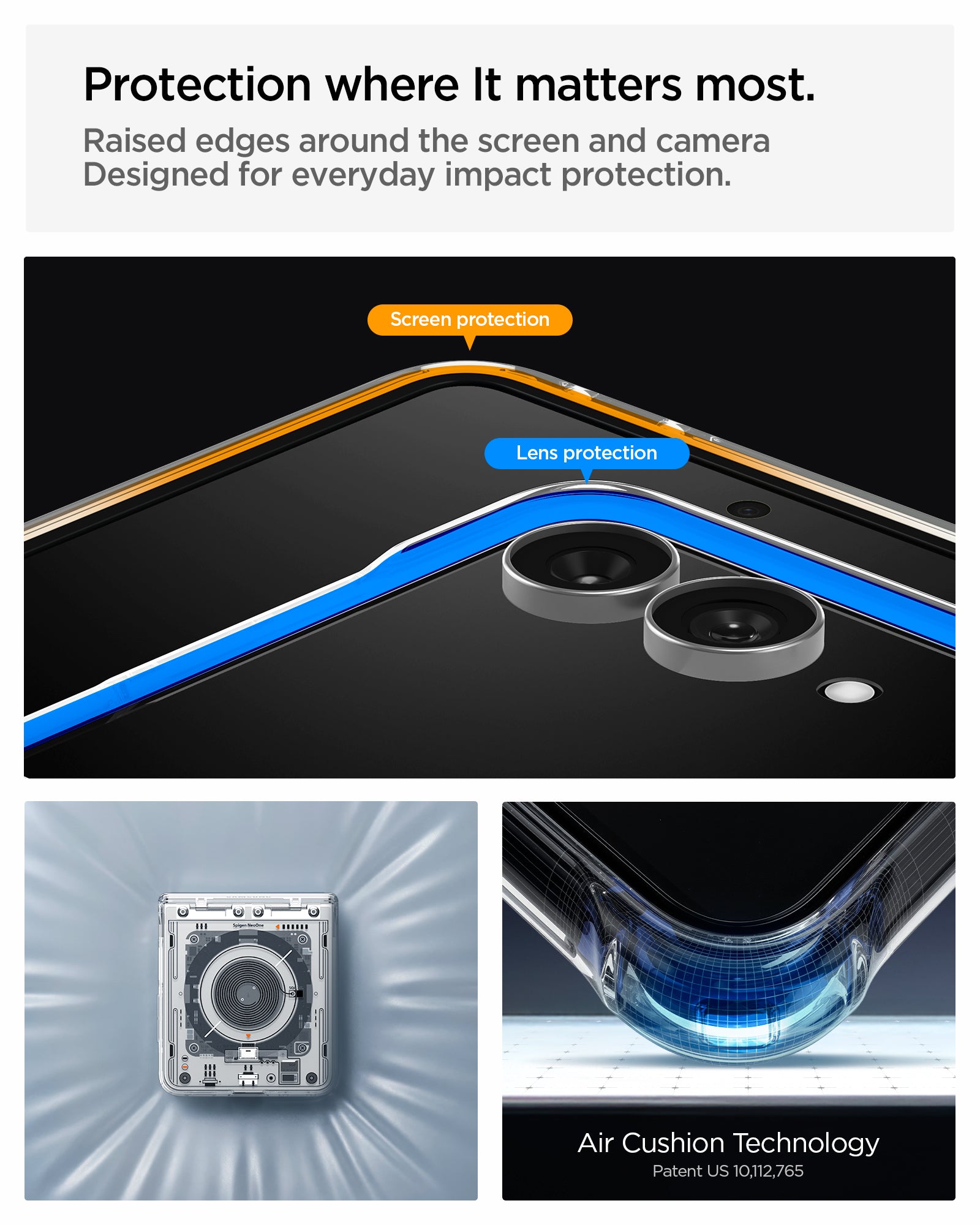 ACS11516 - Galaxy Z Flip 8 Series - Ultra Hybrid Pro Neo One (Mag Fit) showing raised edges around the screen and camera for impact protection
