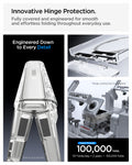 ACS11515 - Galaxy Z Flip 8 Series - Ultra Hybrid Pro (Mag Fit) showing a close-up of the hinge cover and a folding durability test