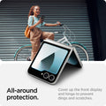 AGL07972 - Galaxy Z Flip 6 GLAS.tR EZ Fit showing the all-around protection. Cover up the front display and hinge to prevent dings and scratches