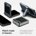 AGL07972 - Galaxy Z Flip 6 GLAS.tR EZ Fit showing the front display protector is compatible with all Spigen Z Flip6 cases