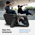 ACS07849 - Galaxy Z Flip 7 FE Case Tough Armor Pro in Black showing the new pro kickstand. Improved with a new built-in kickstand for hands-free utility