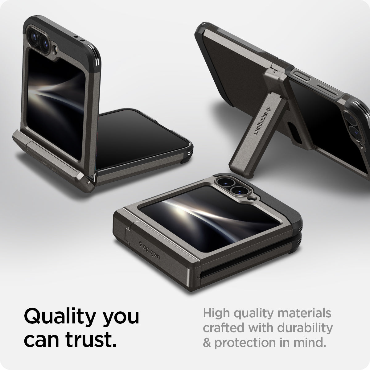 ACS08360 - Galaxy Z Flip 7 FE Case Tough Armor Pro in Gunmetal showing the quality you can trust. High quality materials crafted with durability & protection in mind