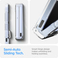 ACS07834 - Galaxy Z Flip 7 FE Case Ultra Hybrid Pro in Crystal Clear showing the Semi-Auto Sliding Tech. Smart hinge design makes unfolding and folding seamless