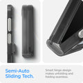 ACS07835 - Galaxy Z Flip 7 FE Case Ultra Hybrid Pro in Frost Gray showing the Semi-Auto Sliding Tech. Smart hinge design makes unfolding and folding seamless