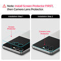 AGL09584 - Galaxy Z Flip 7 Optik Pro EZ Fit Lens Protector in black showing the installation process. Install the screen protector first and then the camera lens protector after