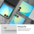 AGL09584 - Galaxy Z Flip 7 Optik Pro EZ Fit Lens Protector in black showing the precise fit. Precisely made to fit with Spigen case collection