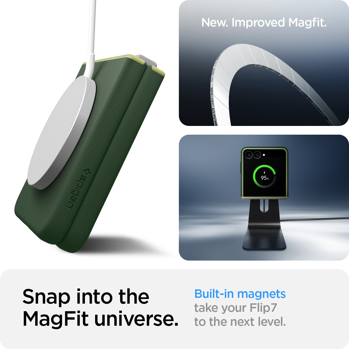 ACS11159 - Galaxy Z Flip 7 Nano Pop (MagFit) in Avo Green showing the new and improved magfit. Snap into the MagFit universe. Built-in magnets take your device to the next level.