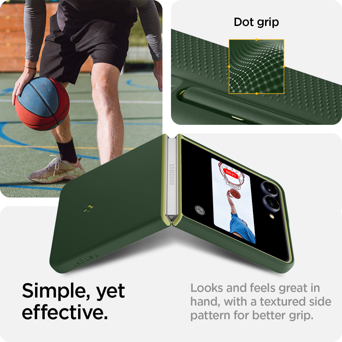 ACS11159 - Galaxy Z Flip 7 Nano Pop (MagFit) in Avo Green showing the simply, yet effective dot grip design. Looks and feel great in hand, with a textured side pattern for better grip