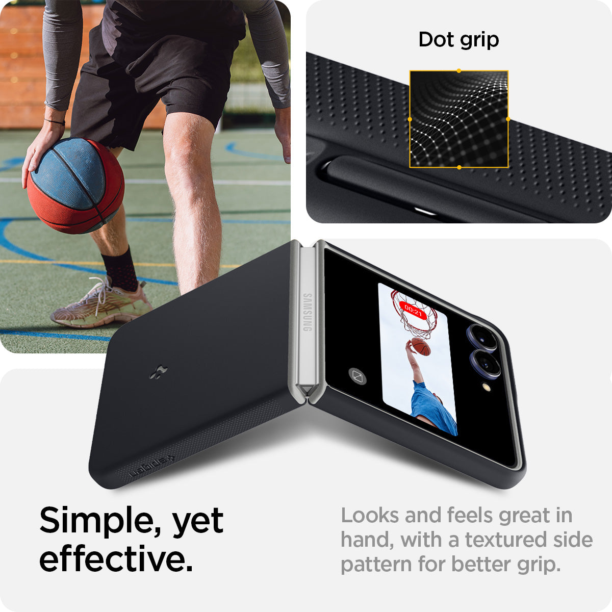 ACS11158 - Galaxy Z Flip 7 Nano Pop (MagFit) in Black Sesame showing the simply, yet effective dot grip design. Looks and feel great in hand, with a textured side pattern for better grip