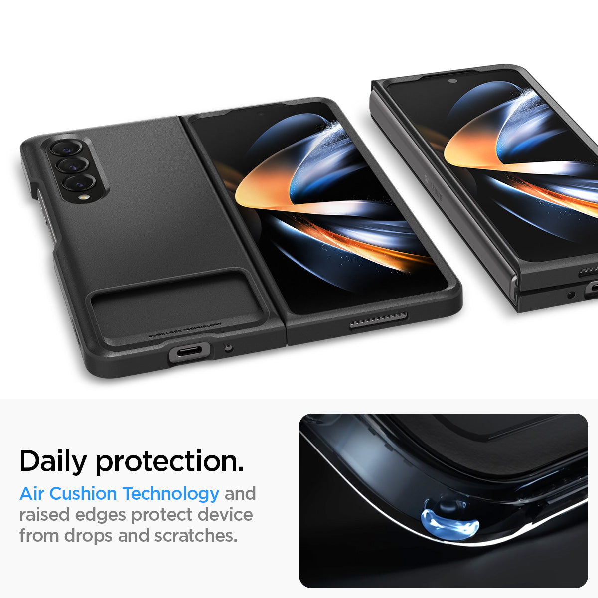 ACS05108 - Galaxy Z Fold 4 Series Slim Armor Slot Case in Black daily protection. air cushion technology and raised edges protect device from drops and scratches.