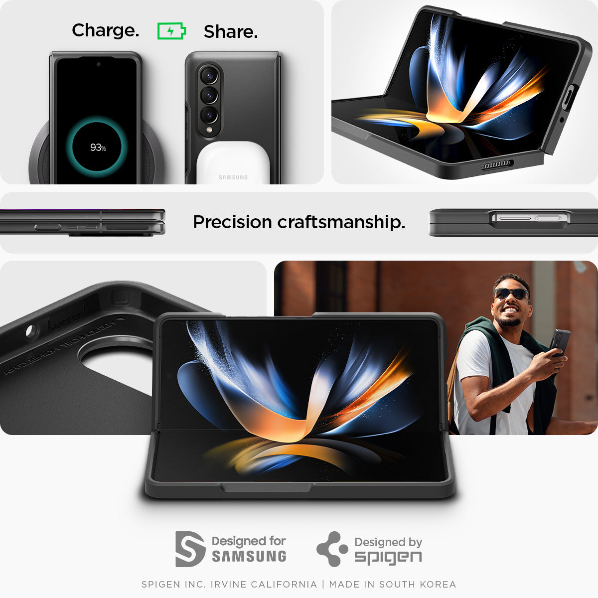 ACS05108 - Galaxy Z Fold 4 Series Slim Armor Slot Case in Black charge and share. precision craftsmanship. designed for samsung. designed by spigen.