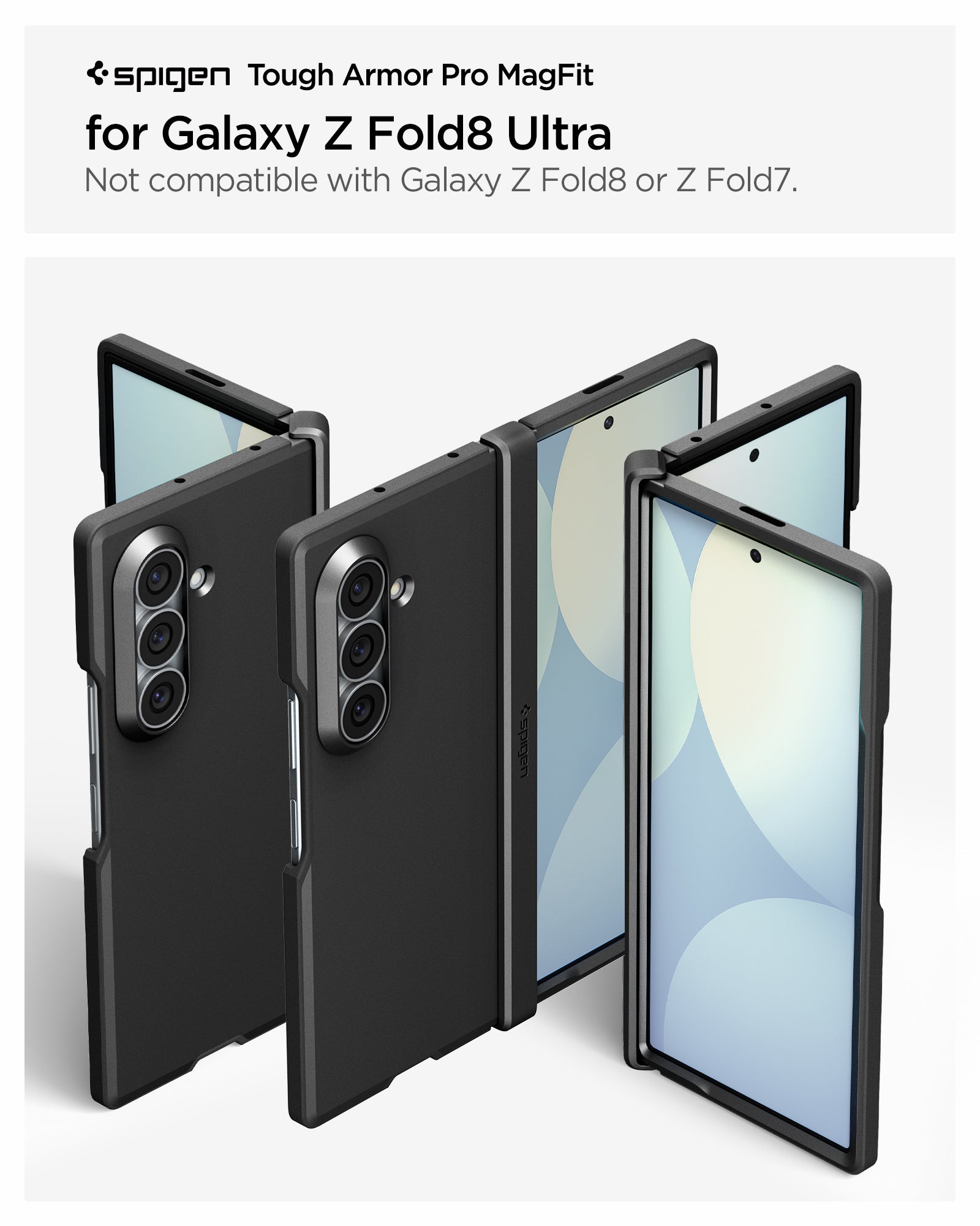 ACS11499 - Galaxy Z Fold 8 Ultra Tough Armor Pro (Mag Fit) Black showing the Tough Armor Pro MagFit product title graphic for Galaxy Z Fold 8 Ultra, alongside multiple angled views of the black case in folded, unfolded, and back positions