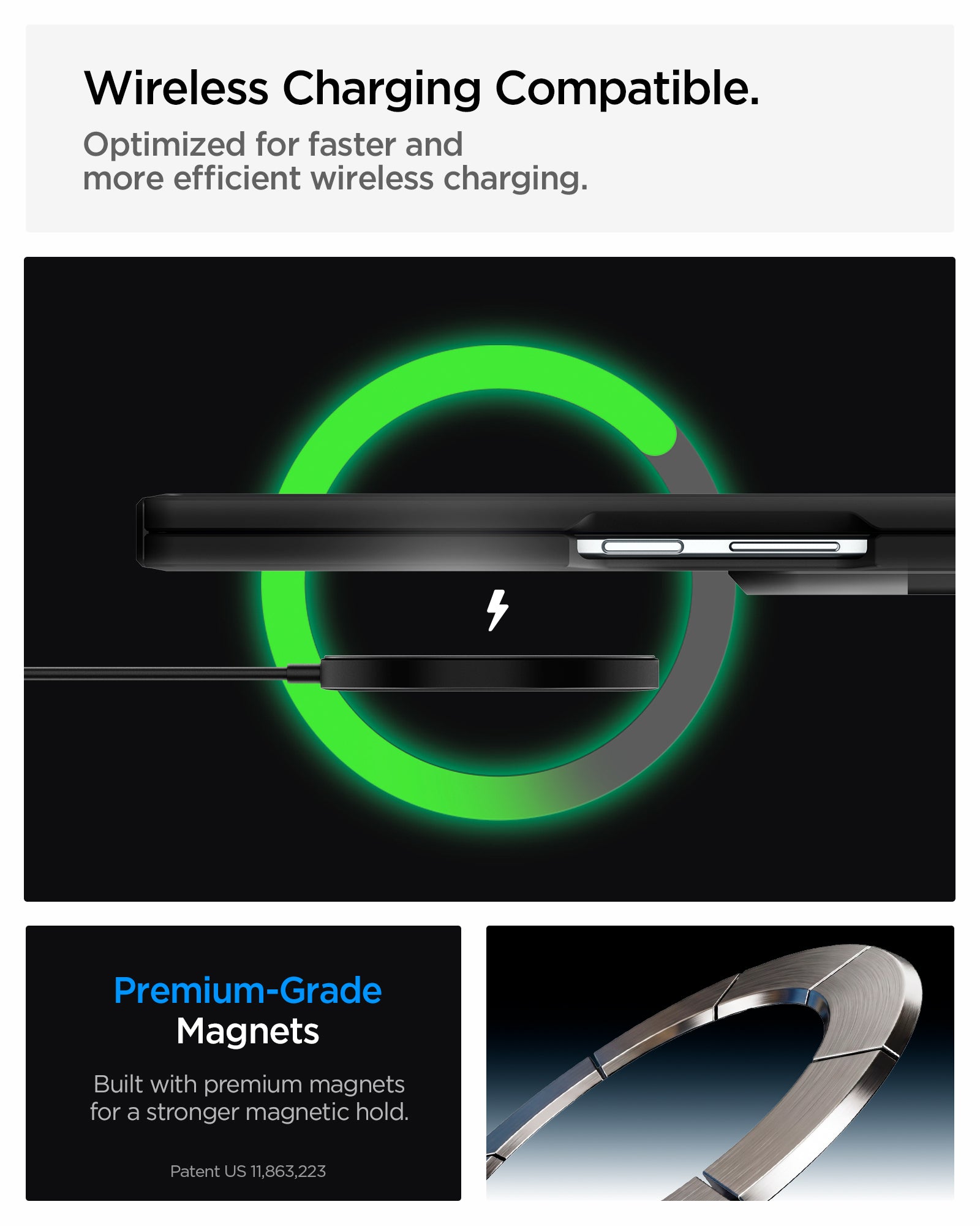 ACS11499 - Galaxy Z Fold 8 Ultra Tough Armor Pro (Mag Fit) Black showing it is wireless charging compatible.  Optimized for faster and more efficient wireless charging.