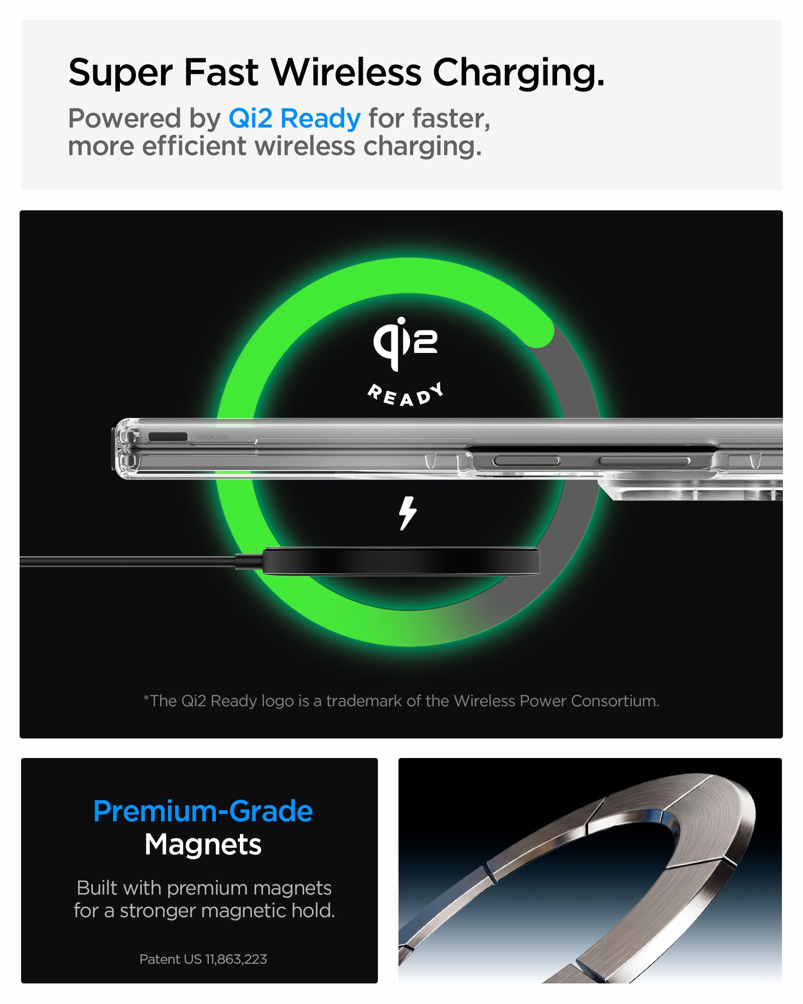 ACS11498 - Galaxy Z Fold 8 Ultra Ultra Hybrid Pro (Mag Fit) showing it is Qi2 ready for Super Fast Wireless Charging