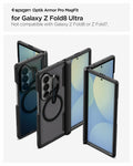 ACS11500 - Galaxy Z Fold 8 Series Optik Armor Pro (Mag Fit) showing three Galaxy Z Fold 8 cases open at angles with camera cutouts, MagSafe ring, and Spigen branding 