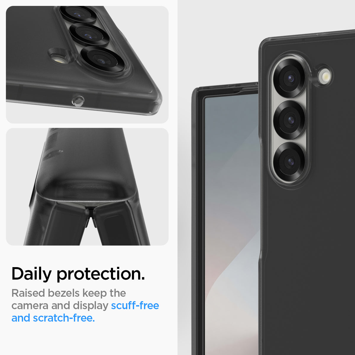 ACS07814 - Galaxy Z Fold 6 Case Ultra Hybrid Pro in Frost Gray showing the daily protection. Raised bezels keep the camera and display scuff-free and scratch-free