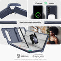 ACS08281 - Galaxy Z Flip 6 Case Ultra Hybrid Pro in Frost Navy Blue showing the precision craftsmanship, with different charging option