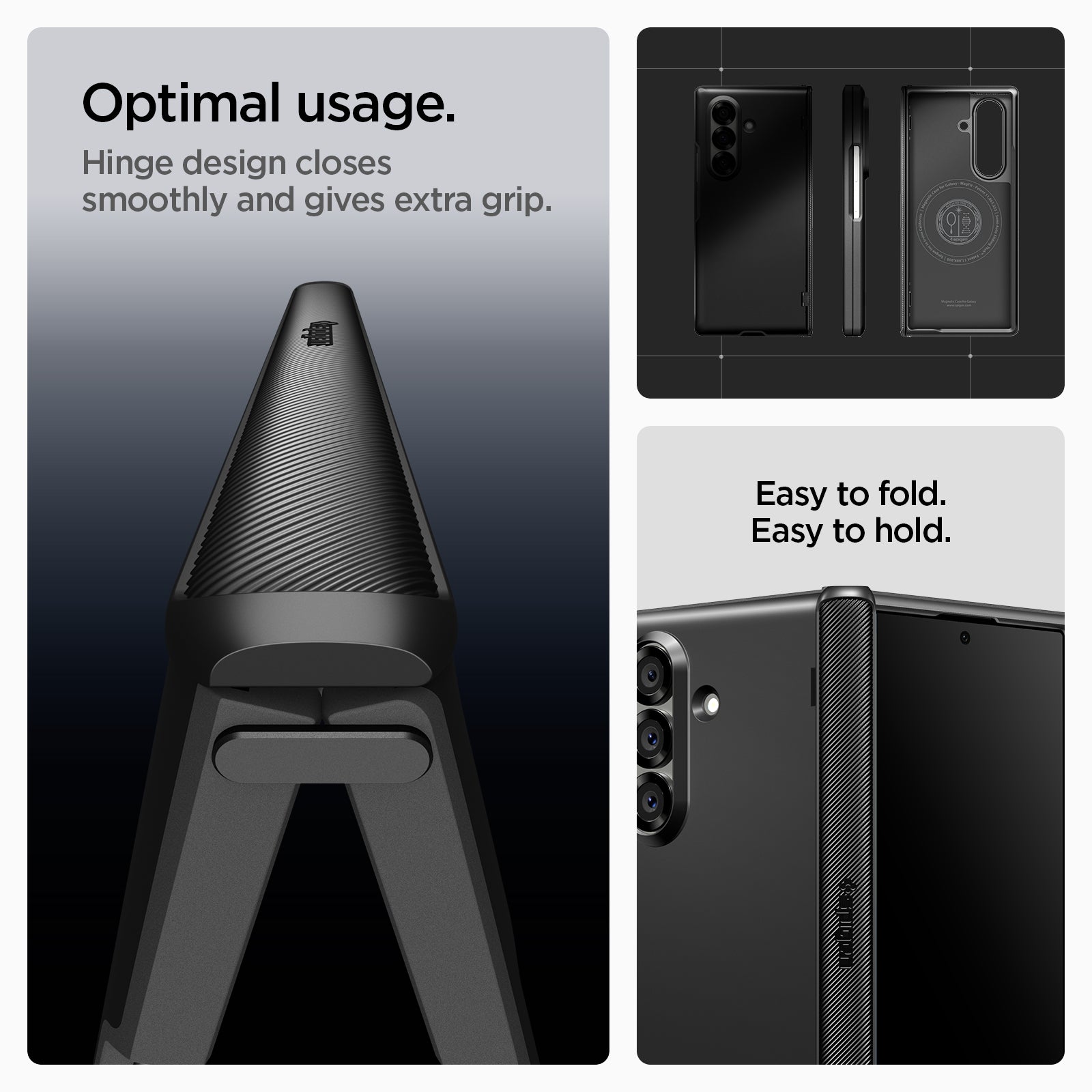 ACS09551 - Galaxy Z Fold 7 - Slim Armor Pro (MagFit) in black showing the optimal usage. Easy to fold. Easy to hold. Hinge design closes smoothly and gives extra grip