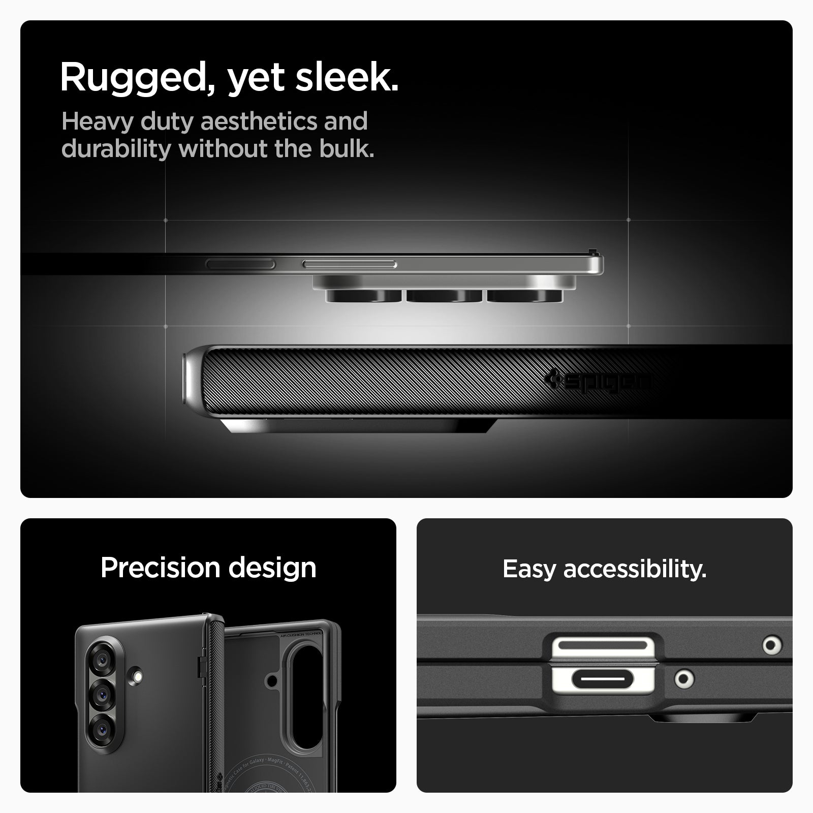 ACS09551 - Galaxy Z Fold 7 - Slim Armor Pro (MagFit) in black rugged, yet sleek. Heavy duty look and protection without he bulk. Additional protection. Easy accessibility.