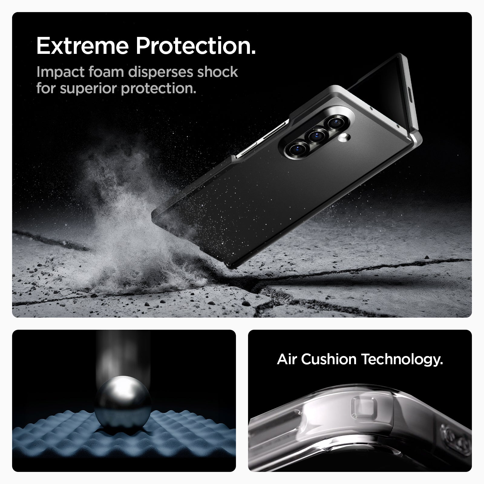 ACS09549 - Galaxy Z Fold 7 Tough Armor Pro (MagFit) in black extreme protection. Impact foam disperses shock for superior protection. Air cushion technology.