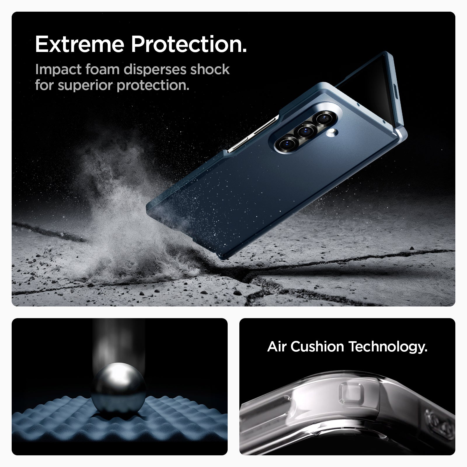 ACS09550 - Galaxy Z Fold 7 Tough Armor Pro (MagFit) in metal slate extreme protection. Impact foam disperses shock for superior protection. Air cushion technology.
