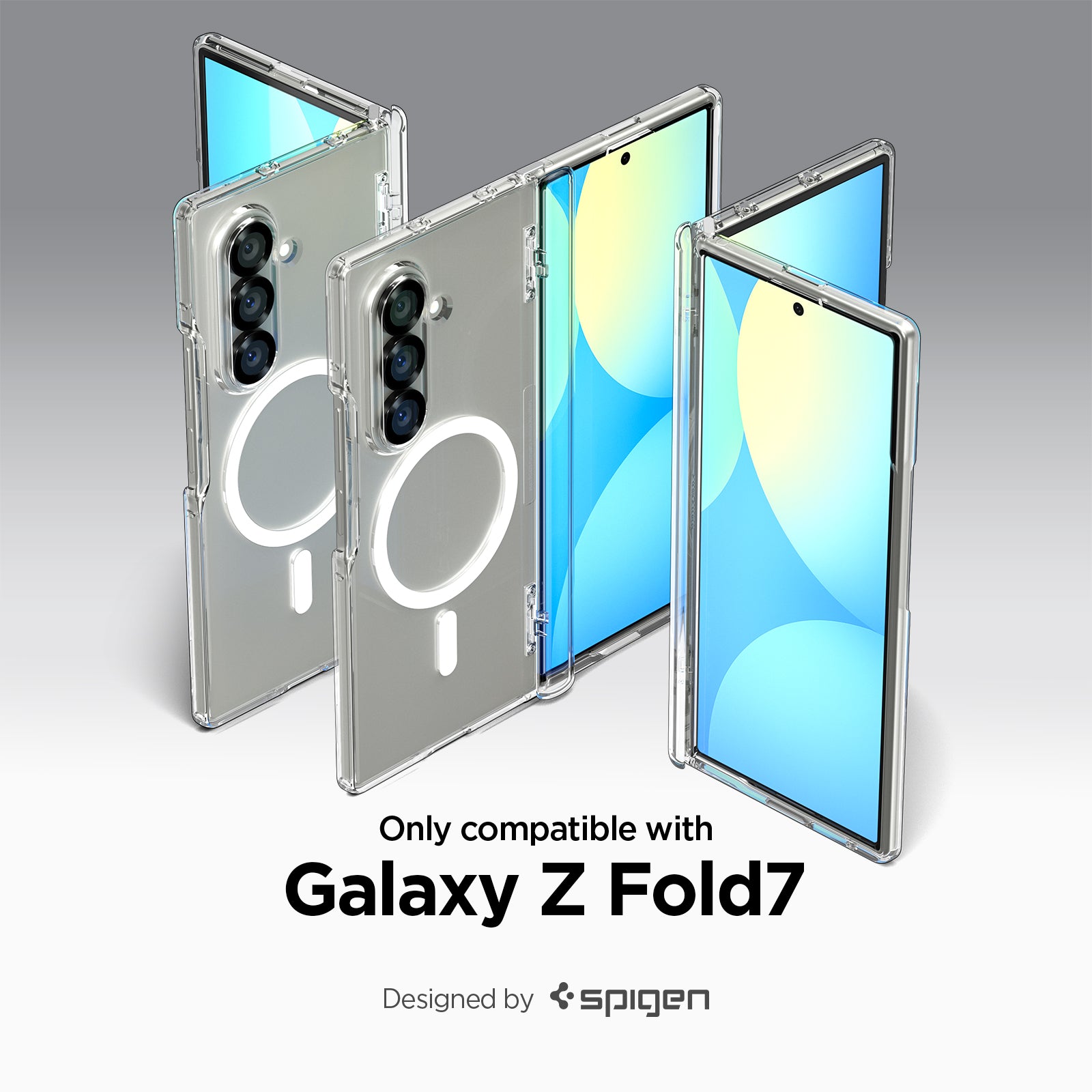 ACS09546 - Galaxy Z Fold 7 Ultra Hybrid Pro (MagFit) showing the compatibility only with Galaxy Z Fold 7. Designed by spigen.