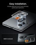 AGL11761 - Galaxy Z Fold 8 Optik Pro EZ Fit showing an exploded diagram of the lens caps aligning onto the Galaxy Z Fold 8's dual camera with a built-in remover