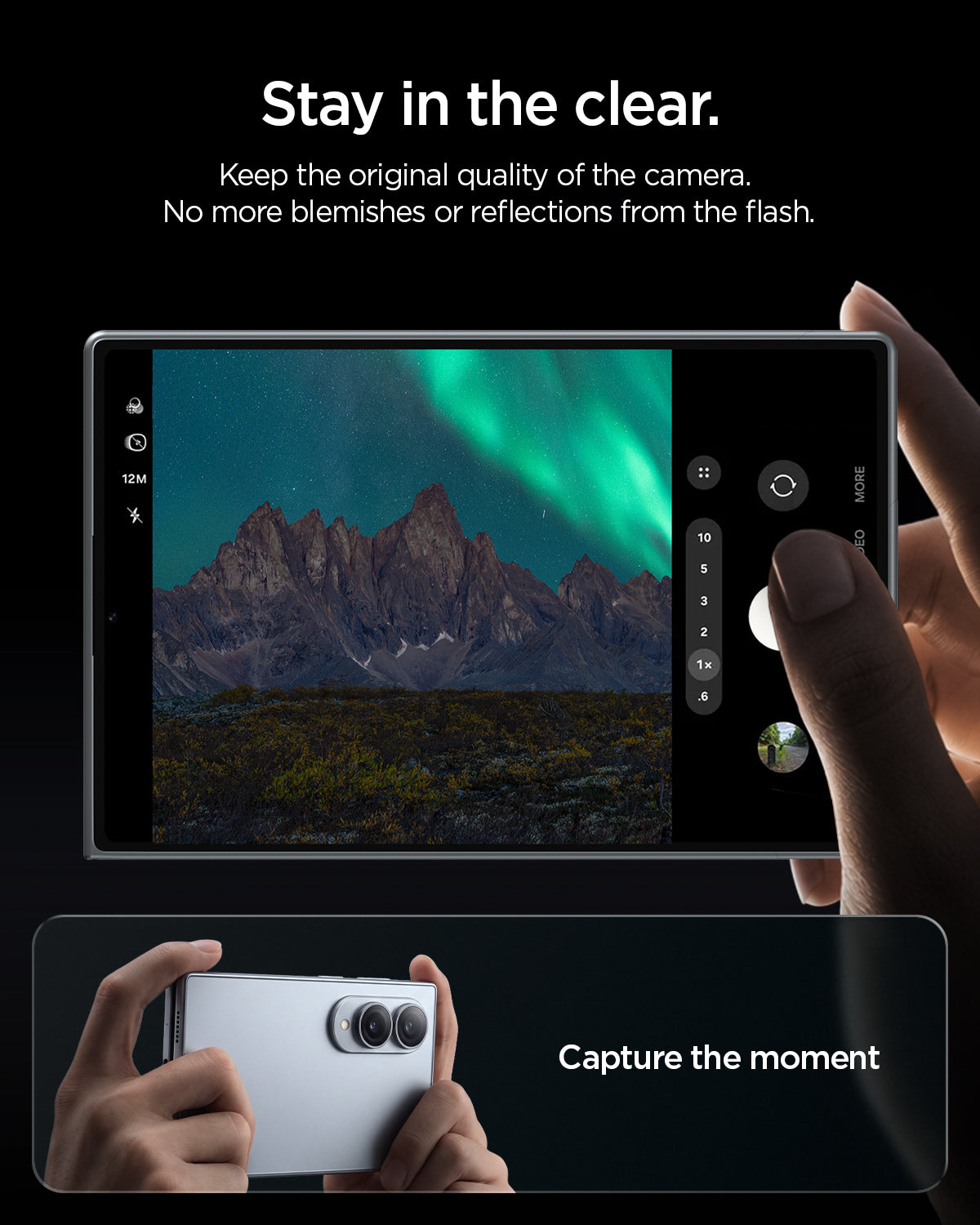 AGL11761 - Galaxy Z Fold 8 Optik Pro EZ Fit showing a photo taken with the Galaxy Z Fold 8's camera showing a clear aurora and mountain landscape