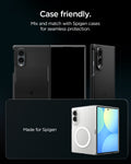 AGL11761 - Galaxy Z Fold 8 Optik Pro EZ Fit showing three Spigen cases paired with the lens protector for seamless case compatibility