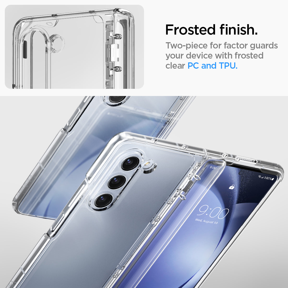 ACS06516 - Galaxy Z Fold 5 Case Thin Fit Pro in crystal clear showing the frosted finish. Two-piece for factor guards your device with frosted clear PC and TPU
