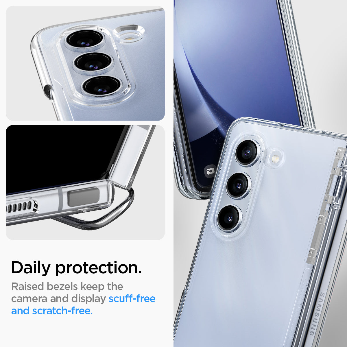 ACS06516 - Galaxy Z Fold 5 Case Thin Fit Pro in crystal clear showing the daily protection. Raised bezel keep the camera and display scuff-free and scratch-free