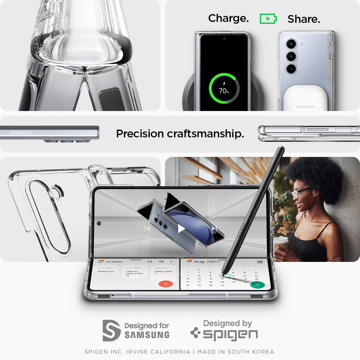 ACS06516 - Galaxy Z Fold 5 Case Thin Fit Pro in crystal clear showing the precision craftsmanship and different angles