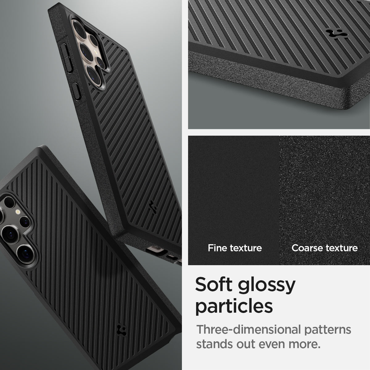 ACS07194 - Galaxy S24 Ultra Case Core Armor in Matte Black showing the soft glossy particles. Three-dimensional patterns stands out even more. Fine texture and Coarse texture