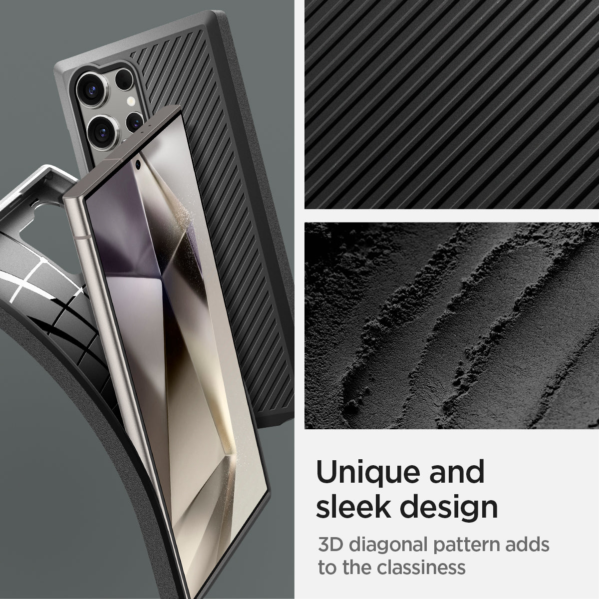 ACS07194 - Galaxy S24 Ultra Case Core Armor in Matte Black showing the unique and sleek design. 3D diagonal pattern adds to the classiness
