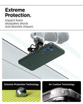 ACS08994 - Galaxy S25 Case Thin Fit (MagFit) in Abyss Green showing the extreme protection. Impact foam dissipates shock and absorbs impact. Extreme Protection  Technology. Air Cushion Technology