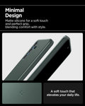 ACS08994 - Galaxy S25 Case Thin Fit (MagFit) in Abyss Green showing the minimal design. Matte silicone for a soft touch and perfect grip, blending comfort with style. A soft touch that elevates your daily life