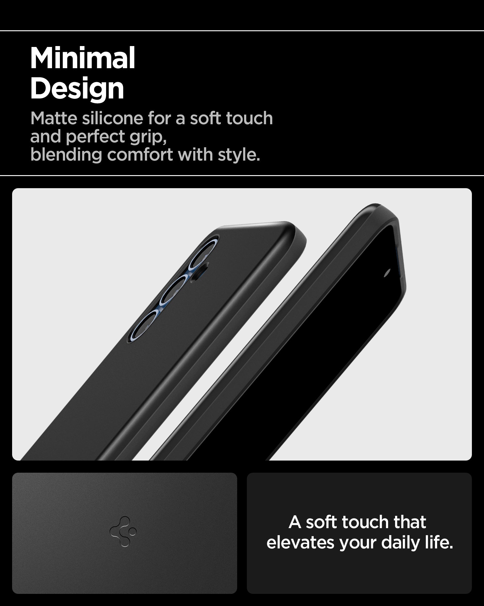 ACS08993 - Galaxy S25 Case Thin Fit (MagFit) in Black showing the minimal design. Matte silicone for a soft touch and perfect grip, blending comfort with style. A soft touch that elevates your daily life