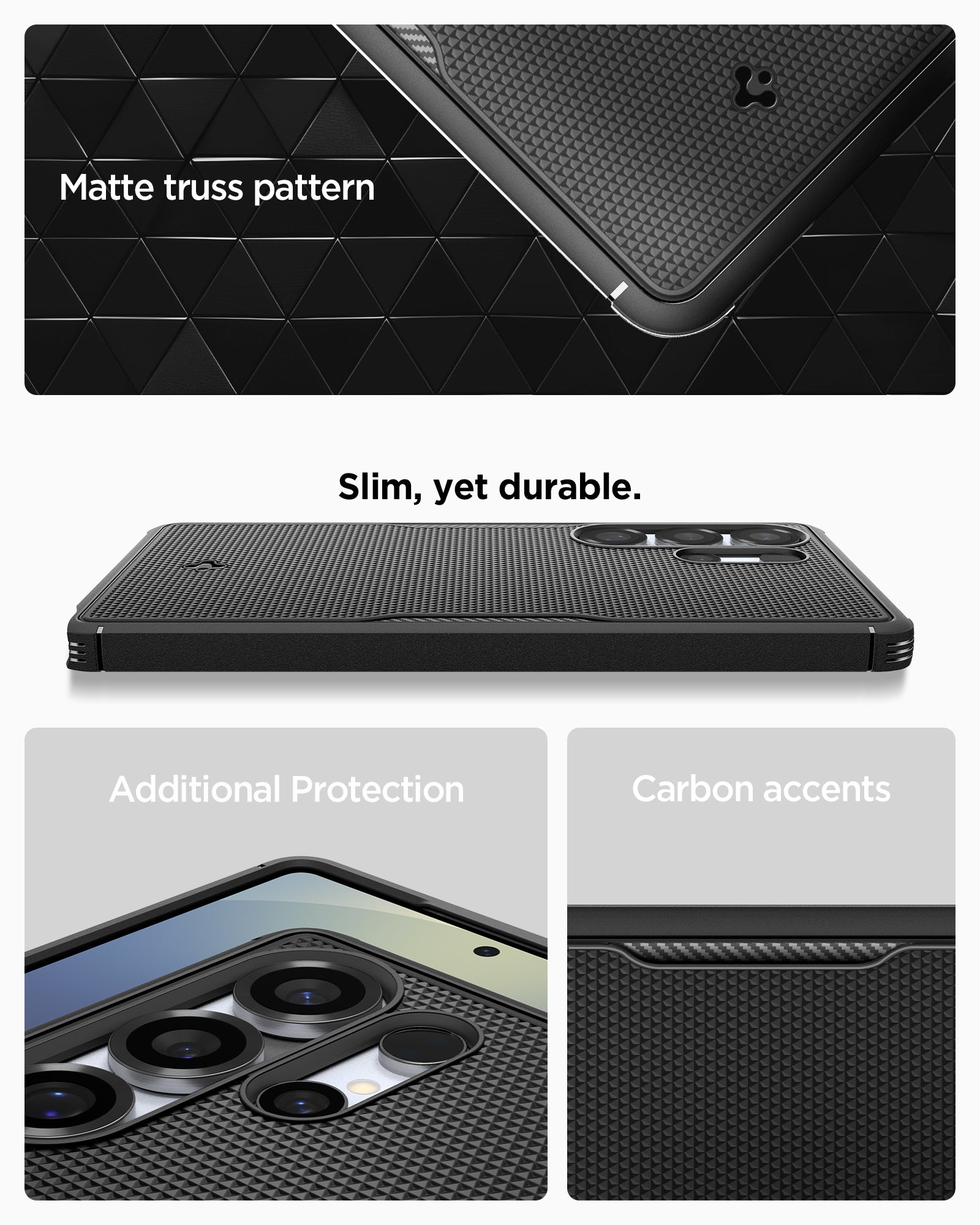 ACS08913 - Galaxy S25 Ultra Case Core Armor (MagFit) in Matte Black Matte truss pattern. Slim, yet durable. Additional protection. Carbon accents.