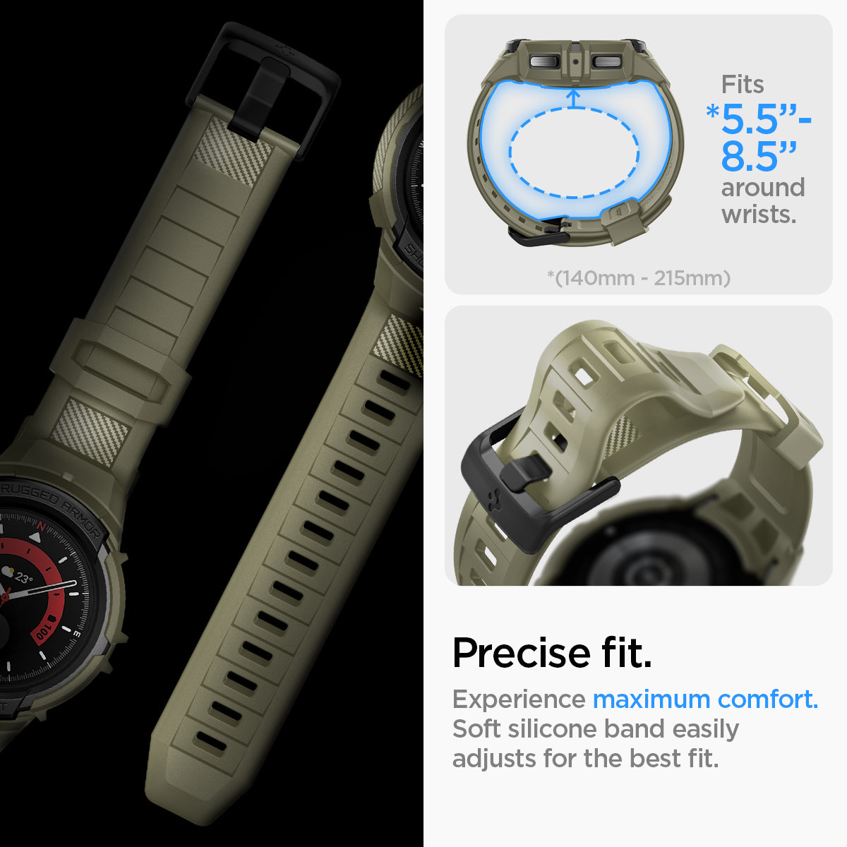 ACS05913 - Galaxy Watch 5 Pro (45mm) Case Rugged Armor Pro in vintage khaki precise fit. Experience maximum comfort. soft silicone band easily adjusts for the best fit.
