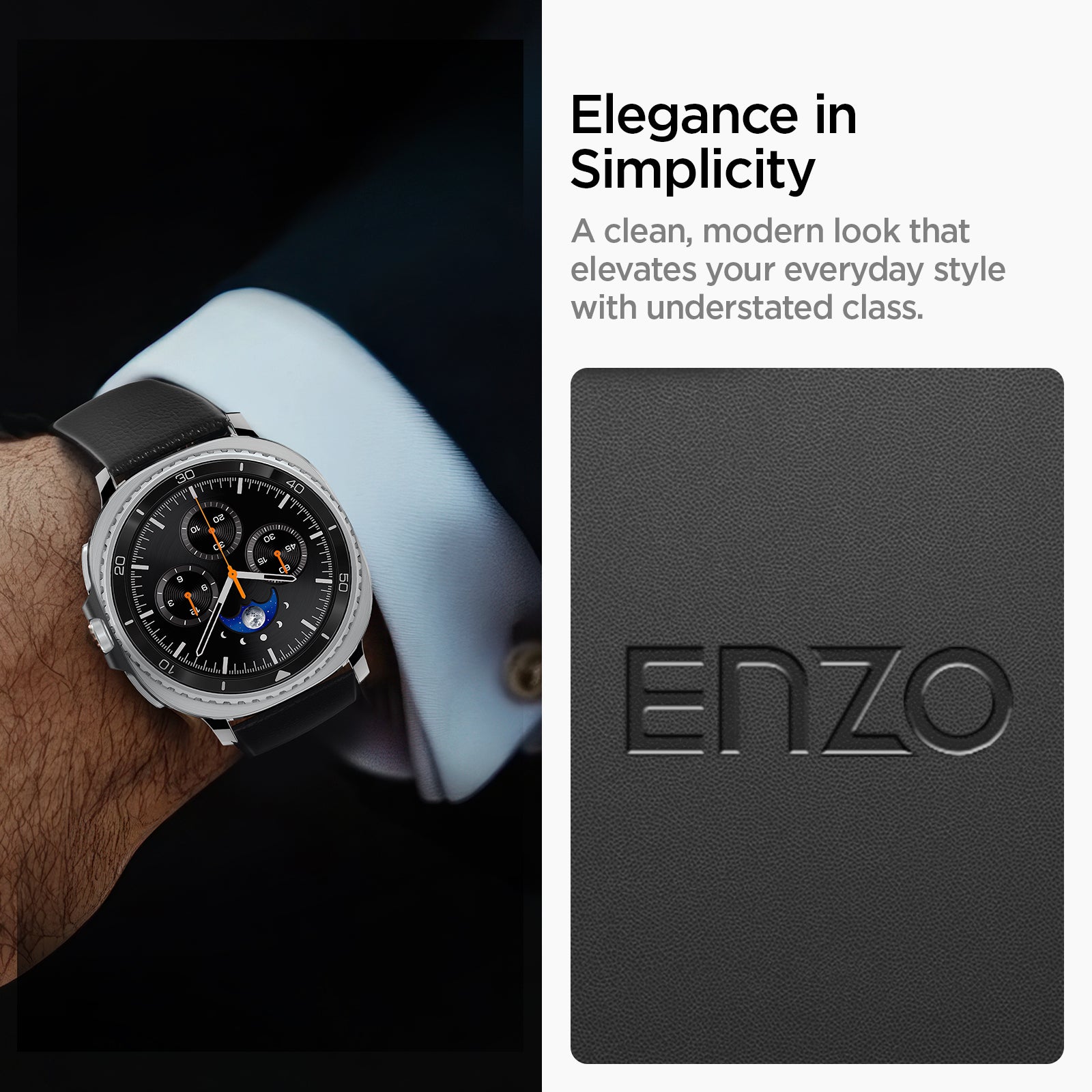 AMP10119 - Galaxy Watch 8 Series Enzo showing elegance in simplicity. a clean modern look that elevates your everyday style with understanded class