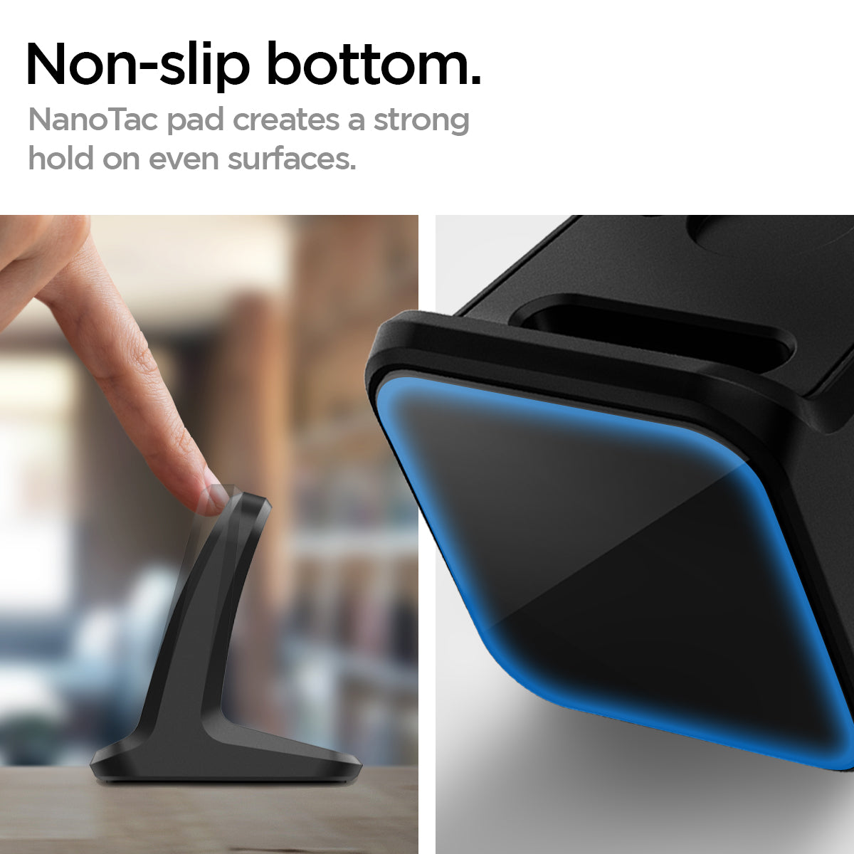 AMP02212 - Garmin Watch Night Stand S390 in black showing the non-slip bottom. NanoTac pad creates strong hold on even surfaces