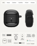 ACS09480 - GBAb Case Rugged Armor in black showing the case overview. Button access, grooved for easy opening, carabiner, adhesive, hole cutouts, and wireless charging compatible