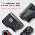 ACS042292 - Bushnell Tour V5 Shift Rangefinder AirTag Case in charcoal showing the compatibility on with Bushnell Tour V6