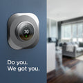 AHP03712 - Google Nest Learning Thermostat 3G Wall Plate in stainless steel showing the thermostat mounted to a wall