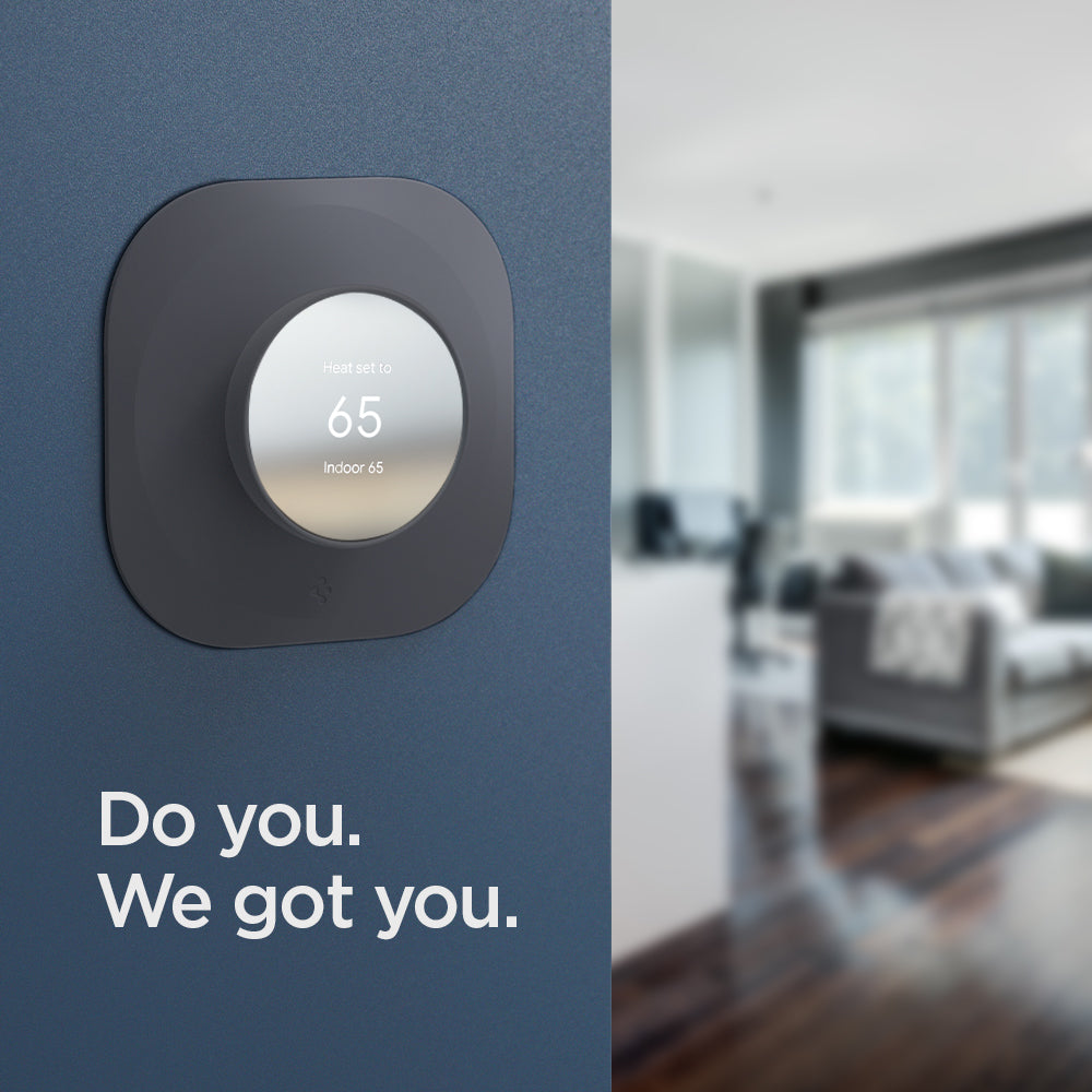 AHP02762 - Google Nest Thermostat Wall Plate in charcoal showing the Thermostat Wall Plate mounted to a wall