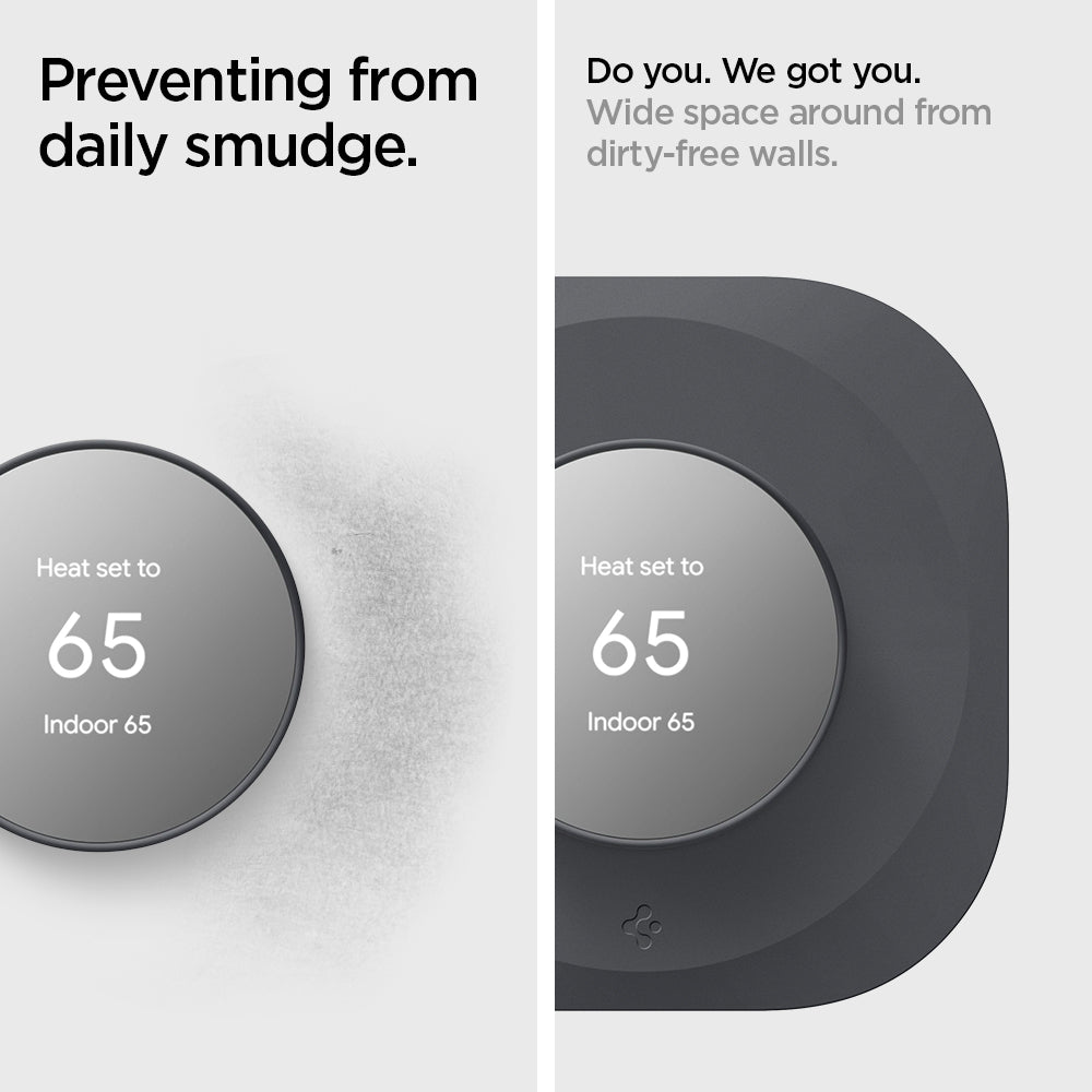 AHP02762 - Google Nest Thermostat Wall Plate in charcoal showing the prevention from daily smudge. Wide space around from dirty-free walls